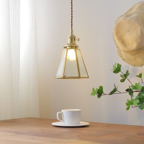 Lampada a Sospensione Vintage Lampadario da Soffitto Regolabile Luce Pendente Paralume Metallo Vetro - D