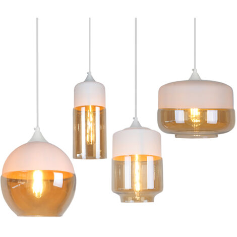 Lampada a Sospensione Vintage, Lampadario Moderna con Globi di Vetro E27 Altezza Regolabile per Sala da Soggiorno,Cucine - per 4 Trasparente Rosa