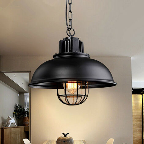 Lampada a Sospensione, Vintage Luce da Soffitto con Ø33cm Paralume in Ferro, Industriale Stile Illuminazione Supporto Edison E27 per Corridoio Cucina Isaland Camera da Letto Scala (1X Nero)