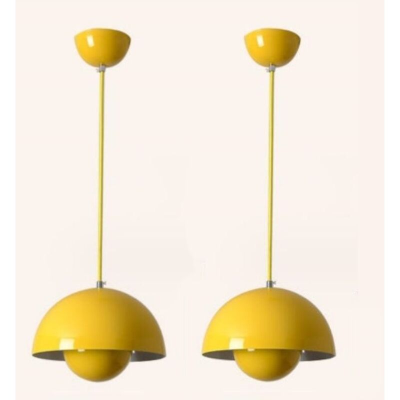 Image of Lampadario a Sospensione Moderna Lampada a Sospensione Semplice Regolabile Lampada a Soffitto Metallo Giallo 2 Pezzi