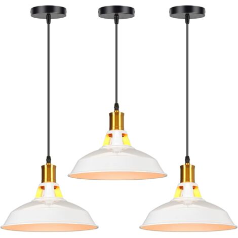 Lampada a Sospensione Vintage Metallo Paralume Sospensione Altezza Regolabile 27cm per Soggiorno Sala da Pranzo [3x Bianca]