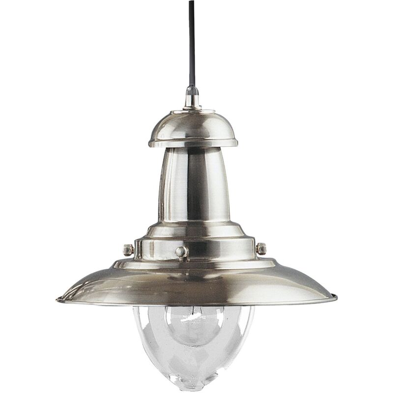 Sospensione Rustico-Country Fisher Man Acciaio Argento Vetro 1 Luce E27