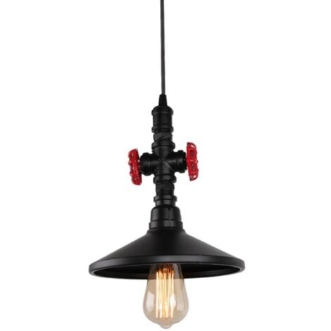 Lampada a Sospensione Vintage Tubo Acqua E27 Industriale Creativo Ferro Battuto Lampadario Ristorante Caffè (Nero)