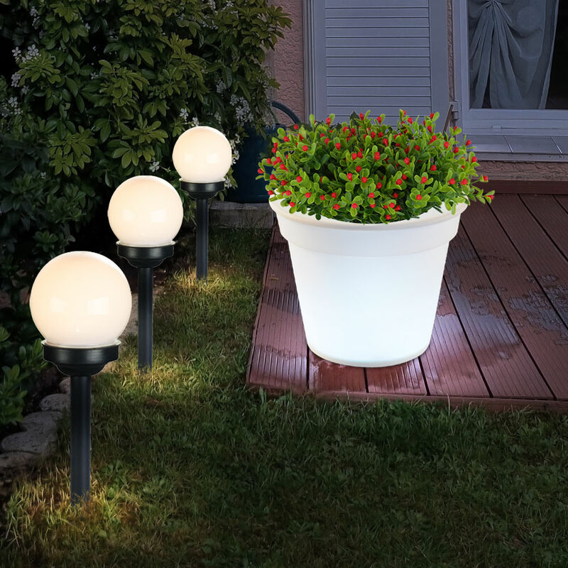 Image of Lampada a spina a luce solare sfera luminosa da esterno con picchetto a terra vaso da fiori solare, 1x vaso da fiori 3x sfera, lampadine a led, set