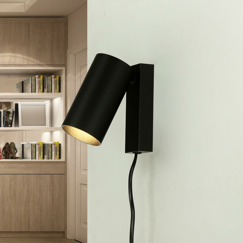 Image of Licht-erlebnisse - Faretto spot da parete dal design moderno nero orientabile con cavo di accensione GU10 Lampada lettura in salotto stanza da letto