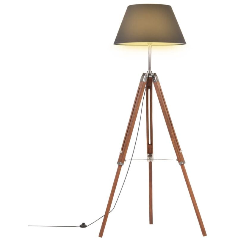 Lampada a Treppiede Marrone e Nero in Legno di Teak 141 cm