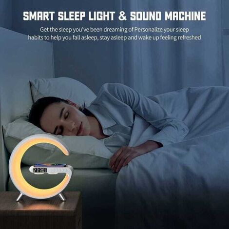 Lampada ambientale con caricabatterie wireless da 15 W, lampada da tavolo LED intelligente, altoparlante Bluetooth, luce notturna dimmerabile, lampada touch