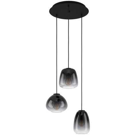 Lampada appesa Aguilar's Glass, nero e grigio trasparente E27 3x40W H: 110 cm Ø43 cm Dimmabile