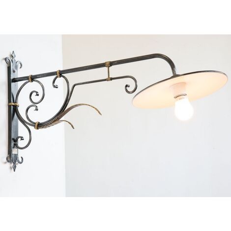LAMPADA APPLIQUE LANTERNA FERRO BATTUTO CON PIATTO LUX D. 32 LANTERNE LAMPADE