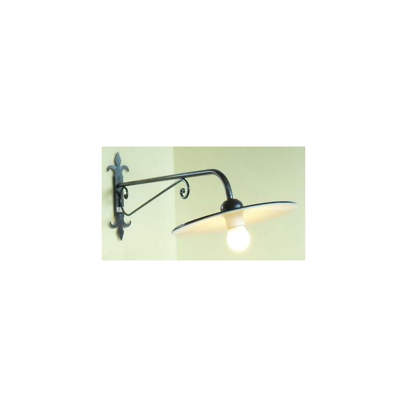 Image of Lampada applique lanterna ferro battuto con piatto rustica cm90 plafoniera