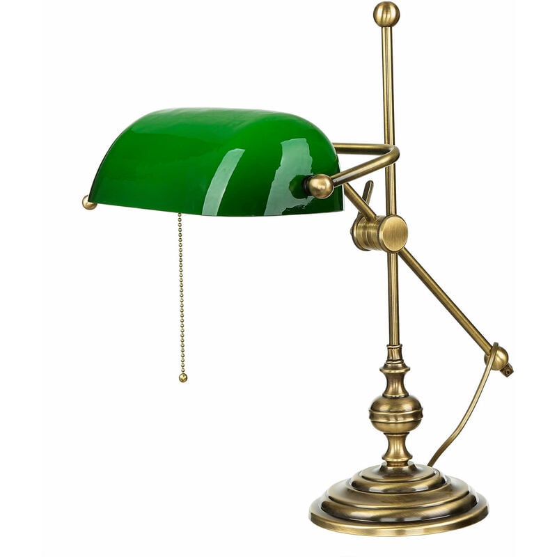 Image of Lampada Banker regolabile in vetro ottone massiccio E27 h: 47 cm Lampada da tavolo - Bronzo chiaro lucido, verde