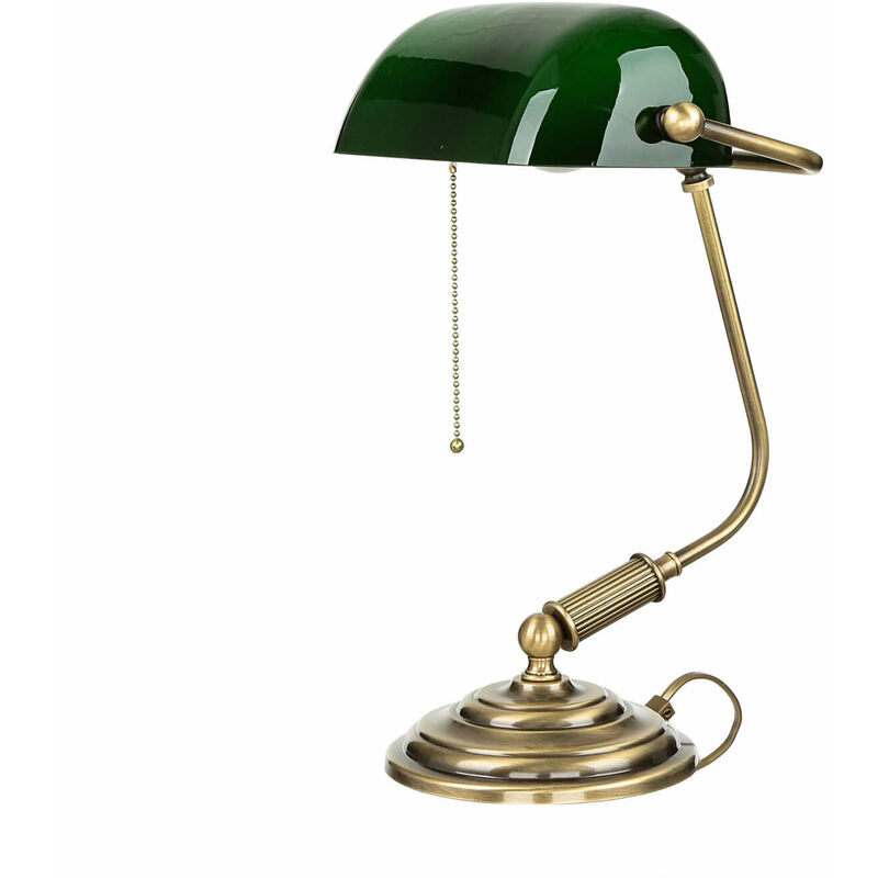 Image of Lampada Banker vetro ottone massiccio 37,5 cm a sospensione E27 lampada da tavolo - Bronzo chiaro lucido, verde