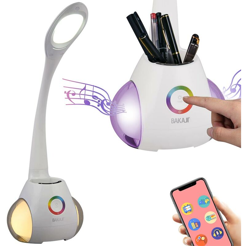Image of Bakaji - Lampada Cassa Altoparlante Speaker Bluetooth da Tavolo led Touch con Portapenne
