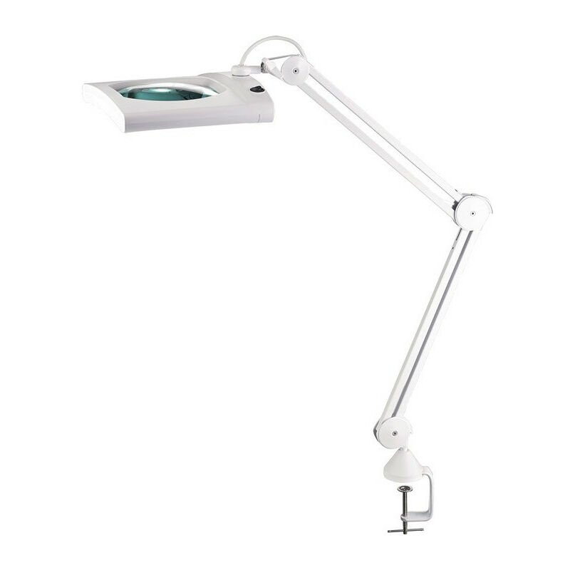 Image of Lampada con lente d'ingrandimento a LED lente in vetro 190,5 mm (7,5) morsetto da tavolo copertura bianca, angolo. testa