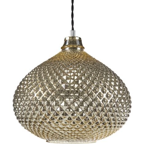 Lampada con Paralume in Vetro Dorato Intagliato Design Glamour 88 cm Madon