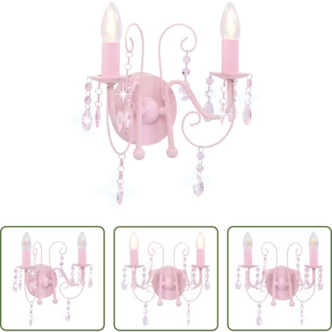Lampada con perle - Lampada da Muro con Perle Rosa 2 Lampadine E14