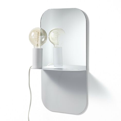 Lampada con specchio in metallo bianca cm. L.24xP.12,5xH.45