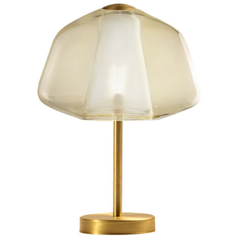 Lampada Contemp. Double Skin Alpha Metallo Ottone Sat. Vetro Ambra 1 Luce E27