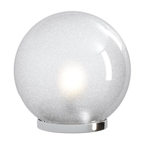 Lampada Contemporanea Glitter Metallo Cromo Vetro Soffiato Trasp 1 Luce E27 25Cm