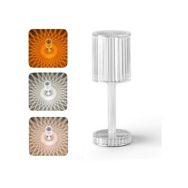 Image of Trade Shop - Lampada Cristallo Touch Da Tavolo a Batterie Ricaricabile Usb Luce Dimmerabile