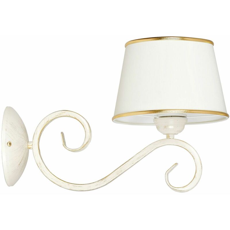 Image of Lampada da applique bianca con paralume in tessuto, classica Shabby Chic - Bianco Shabby, Bianco, Oro