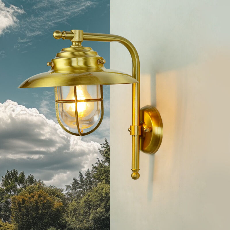 Image of Licht-erlebnisse - Lampada da applique per esterni alta 30 cm in ottone casa marittima IP43 - Ottone