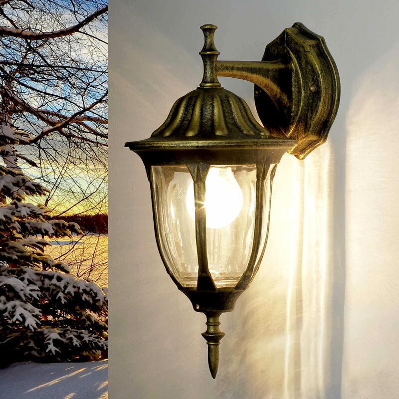 Image of Licht-erlebnisse - Lampada da applique per esterni Casa Cantiere IP43 Oro E27 Vetro Alluminio Lampada da applique per esterni rustica - Oro antico