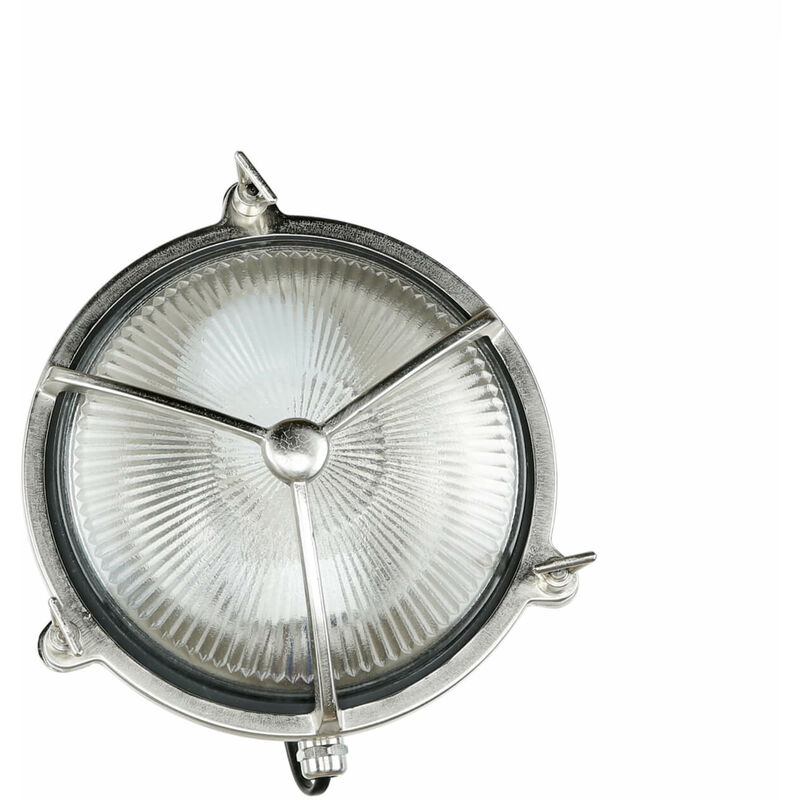 Image of Licht-erlebnisse - Lampada da applique per esterni rotonda in nichel e ottone reale Marittimo - Nichel opaco, trasparente