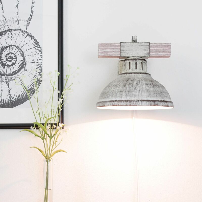 Image of Licht-erlebnisse - Lampada da applique Shabby Chic in bianco con interruttore a cavo E27 - Bianco shabby, legno