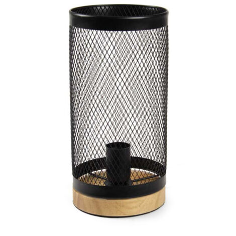 LAMPADA DA ARREDO IN METALLO CON BASE LEGNO A RETE 15X14X28CM COLORE NERO