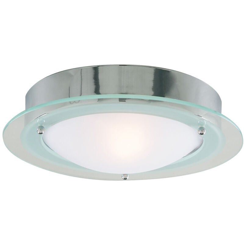 Searchlight - Plafoniera Contemporanea Belfast Acciaio Cromo Vetro 1 Luce E14