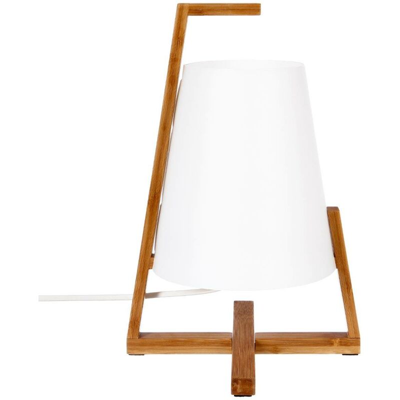 Image of Lampada gong in bambù bianco h32cm - lampada bianca, presa di corrente, attacco e14, 40 w, diffusore in polipropilene e carta, base in bambù