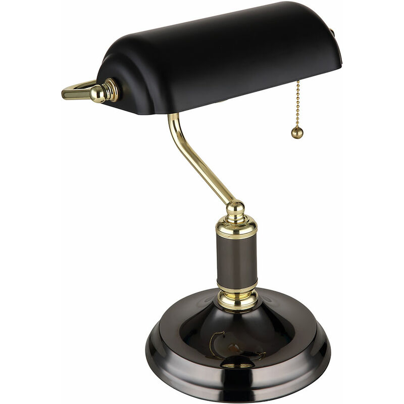 Image of Globo - Lampada da banchiere lampada da tavolo lampada da lettura nera lampada da scrivania dorata lampada da soggiorno, metallo, 1x E27, LxLxH