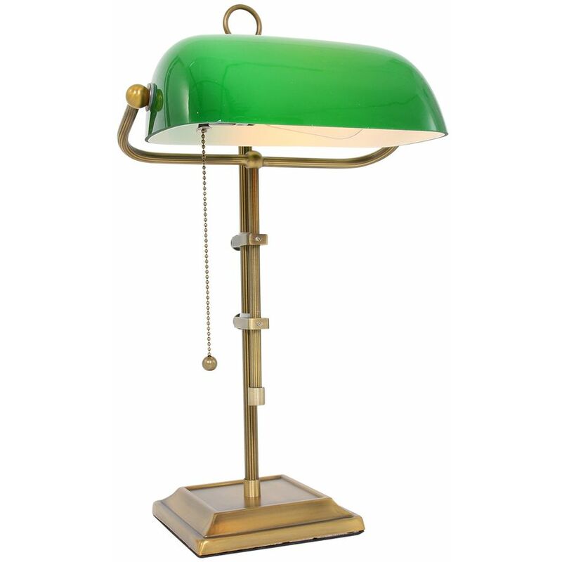Image of Lampada da banchiere retrò a led con paralume verde lampada da biblioteca dal design vintage in bronzo/ottone regolabile in altezza lampada da tavolo