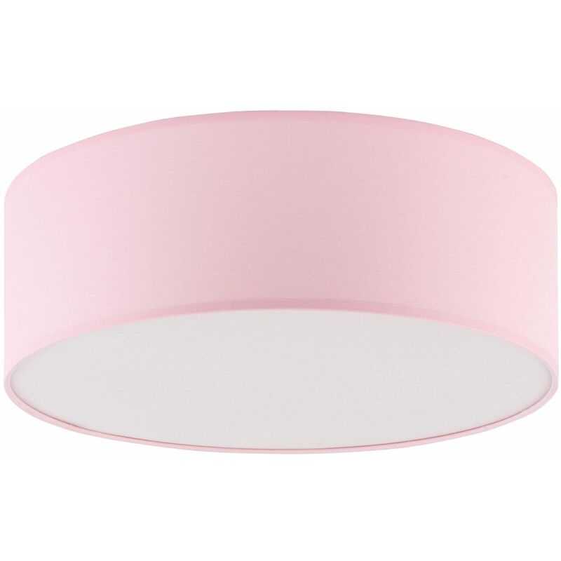 Image of Lampada da camera per bambini rosa ø 38 cm tondo piatto in tessuto - Bianco, Rosa