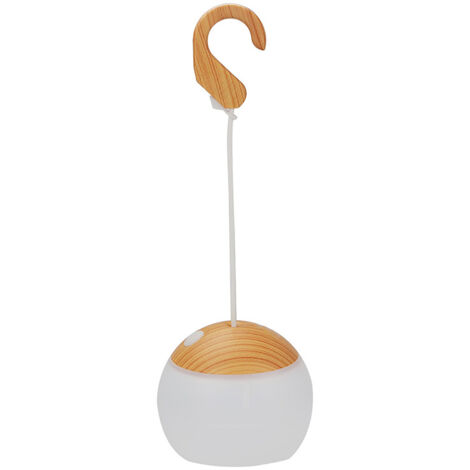 Lampada da campeggio a LED per esterni con motivo a sfera, 3 livelli di luminosità, ricaricabile tramite USB, lunga durata, gancio incluso, color legno.