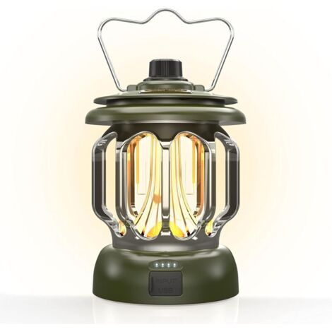 Lampada da campeggio a LED ricaricabile, dimmerabile, illuminazione di emergenza, durata della batteria 130 ore, per interruzioni di corrente, uragani, uso esterno, decorazione vintage (verde)