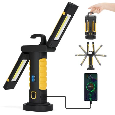 Lampada da cantiere Lampada da lavoro a LED ricaricabile Lampada da meccanico a LED Lampada da lavoro magnetica senza fili con interruttore Gancio USB per meccanici Auto Veicolo Esterno Garage Campegg