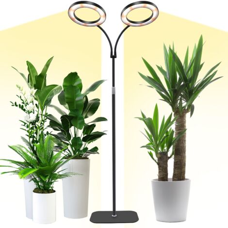 Lampada da coltivazione con supporto, lampada a LED a doppia testa per piante da interno, spettro completo, automatica 3/9/12 ore, altezza regolabile da 58 a 170 cm per piante grandi e alte.