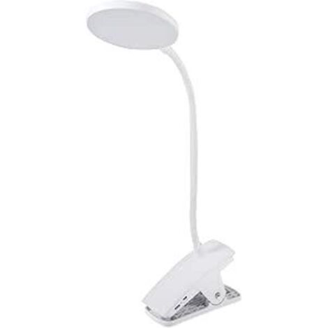Lampada da comodino a clip, alimentata a batteria, con 3 livelli di luminosità e ricaricabile tramite USB.