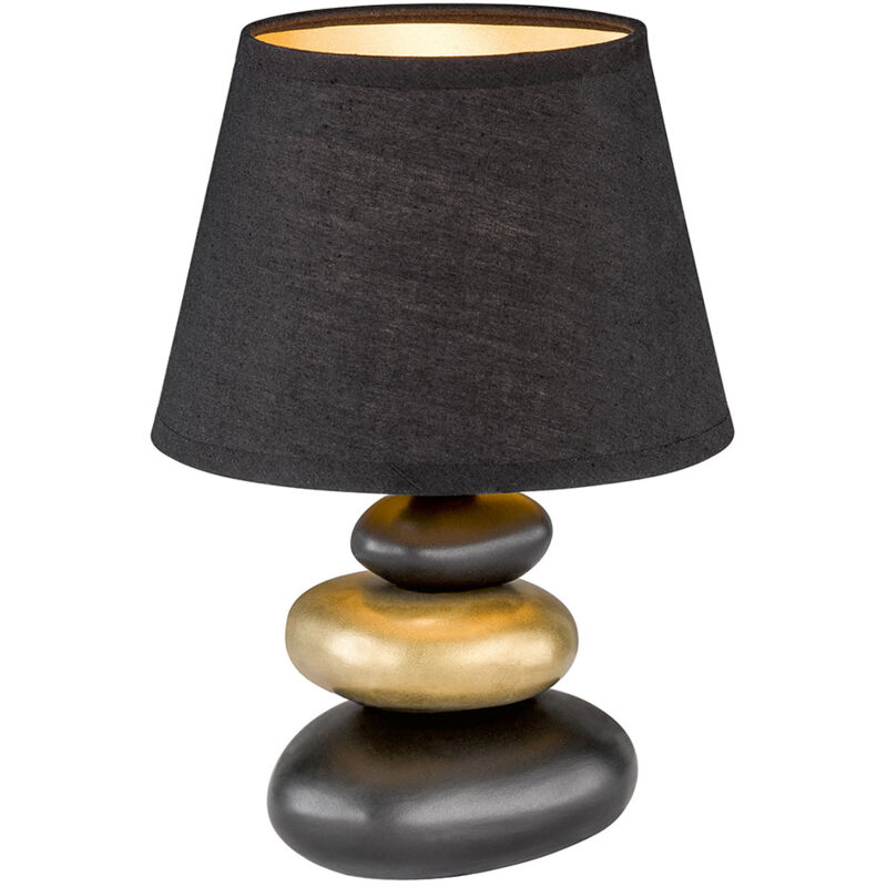 Image of Etc-shop - Lampada da comodino a led lampada da tavolo in tessuto lampada da tavolo in ceramica oro nero, aspetto pietra, dimmerabile con