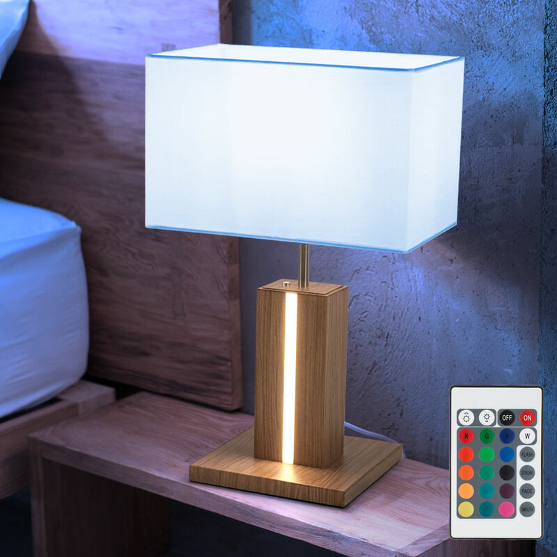 Image of Lampada da comodino lampada da tavolo effetto legno lampada da tavolo in stile country dimmer tattile, cct, tessuto, telecomando dimmerabile, 1x rgb