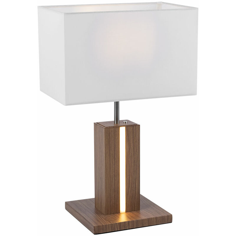 Image of Lampada da comodino lampada da tavolo aspetto legno lampada da tavolo stile country dimmer tattile, cct 2 lampadine, tessuto naturale bianco, 1x E27
