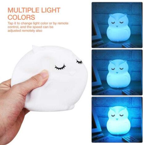 Lampada da comodino con atmosfera a LED colorata sensibile al tocco a forma di gufo, batteria non inclusa