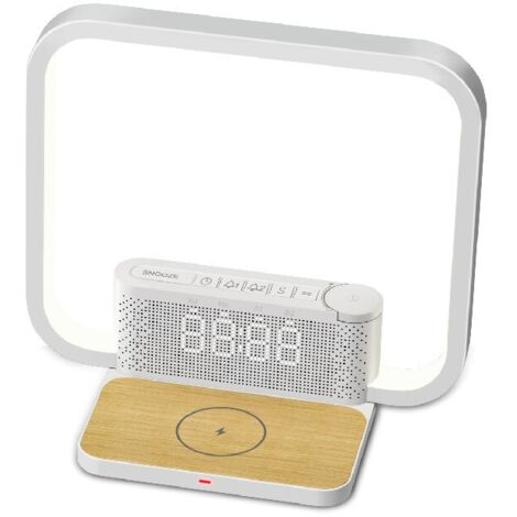 Lampada da comodino con caricabatterie wireless da 10 W, 2 sveglie, luce sveglia, alba, controllo touch a 3 livelli, 10 suoni rilassanti per dormire, luce notturna per camera da letto [Classe energeti
