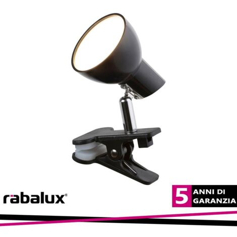 Lampada da comodino con clip LED 5W nera 3000K Rabalux Noah 1478