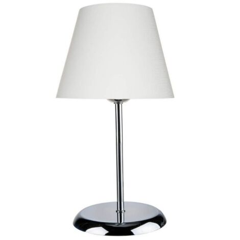 Lampada da Comodino Cromata Paralume in Tessuto E27 Bianco Tavolo Scrivania