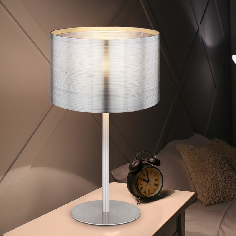 Image of Etc-shop - Lampada da tavolo lampada da tavolo argento lampada da comodino rotonda moderna, paralume da tavolo aspetto metallico, 1x led 470lm 3000K,