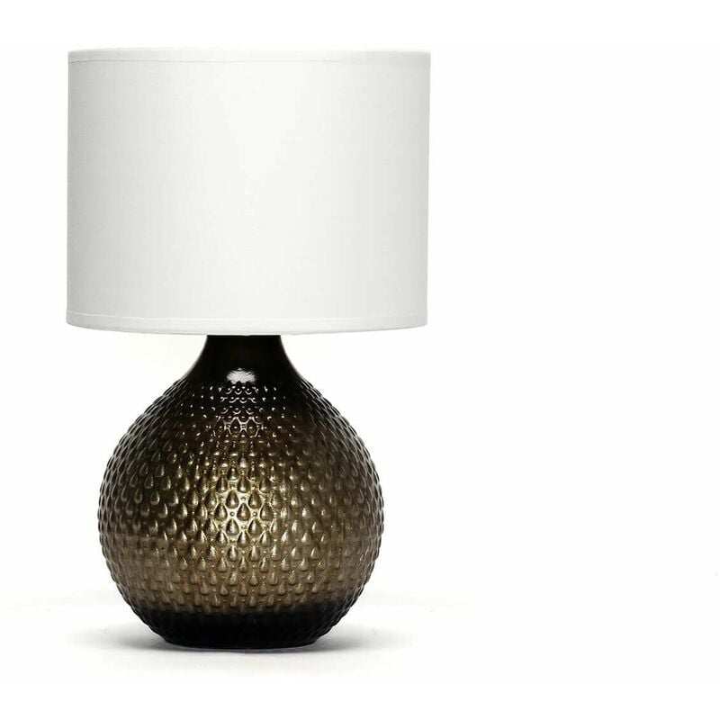 Image of Lampada da comodino Homely base in ceramica dal design artistico con paralume in stoffa E14 - Oro, Bianco