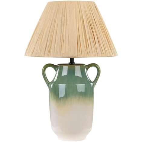 Lampada da comodino in ceramica con paralume in carta a cono naturale Verde e bianco Limoni